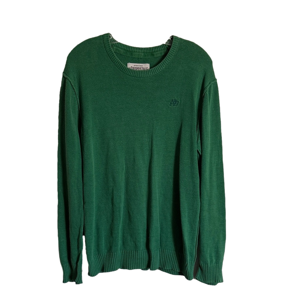 Y2K Aeropostale Deep Green Pullover Crewneck Sweater Size Large Cotton Unisex